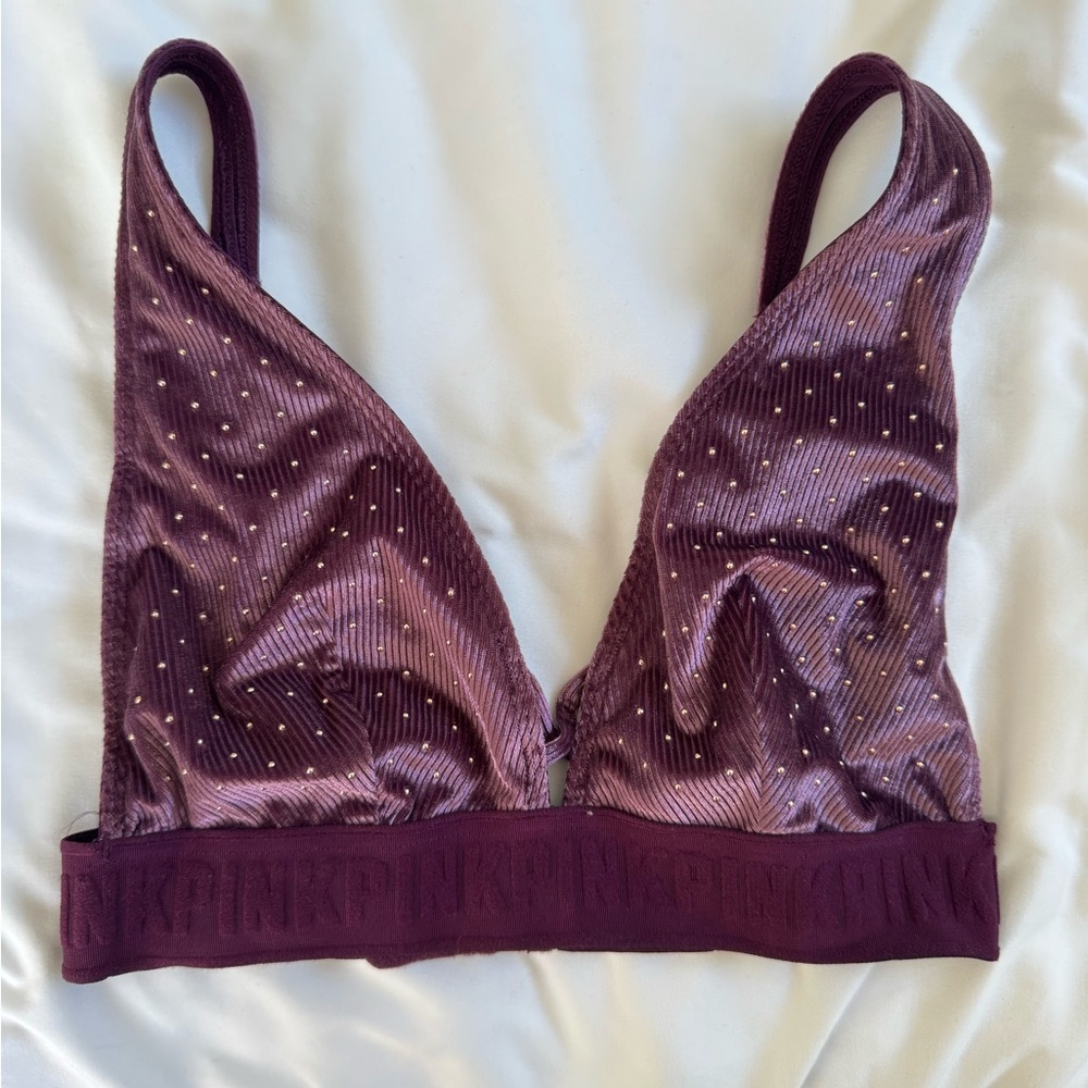 Victoria's Secret PINK Velvet Bralette in Deep Plum with Gold Studs